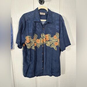 Caribbean Hawaiian Aloha Plumeria Pure Silk Blue No Size EUC